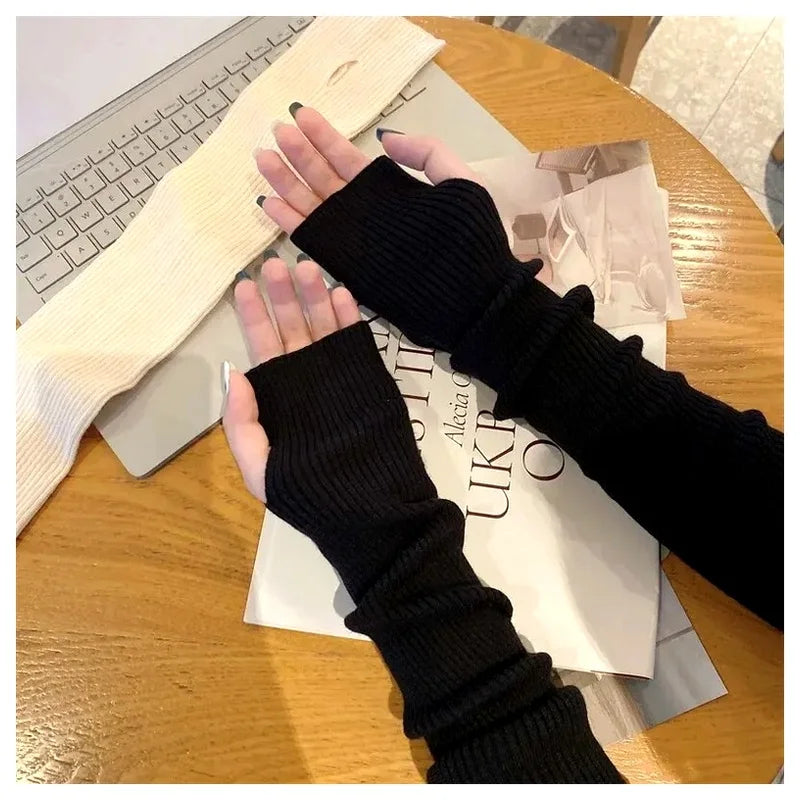 Women Y2K Fingerless Knit Mittens & Arm Warmers – Punk Gothic