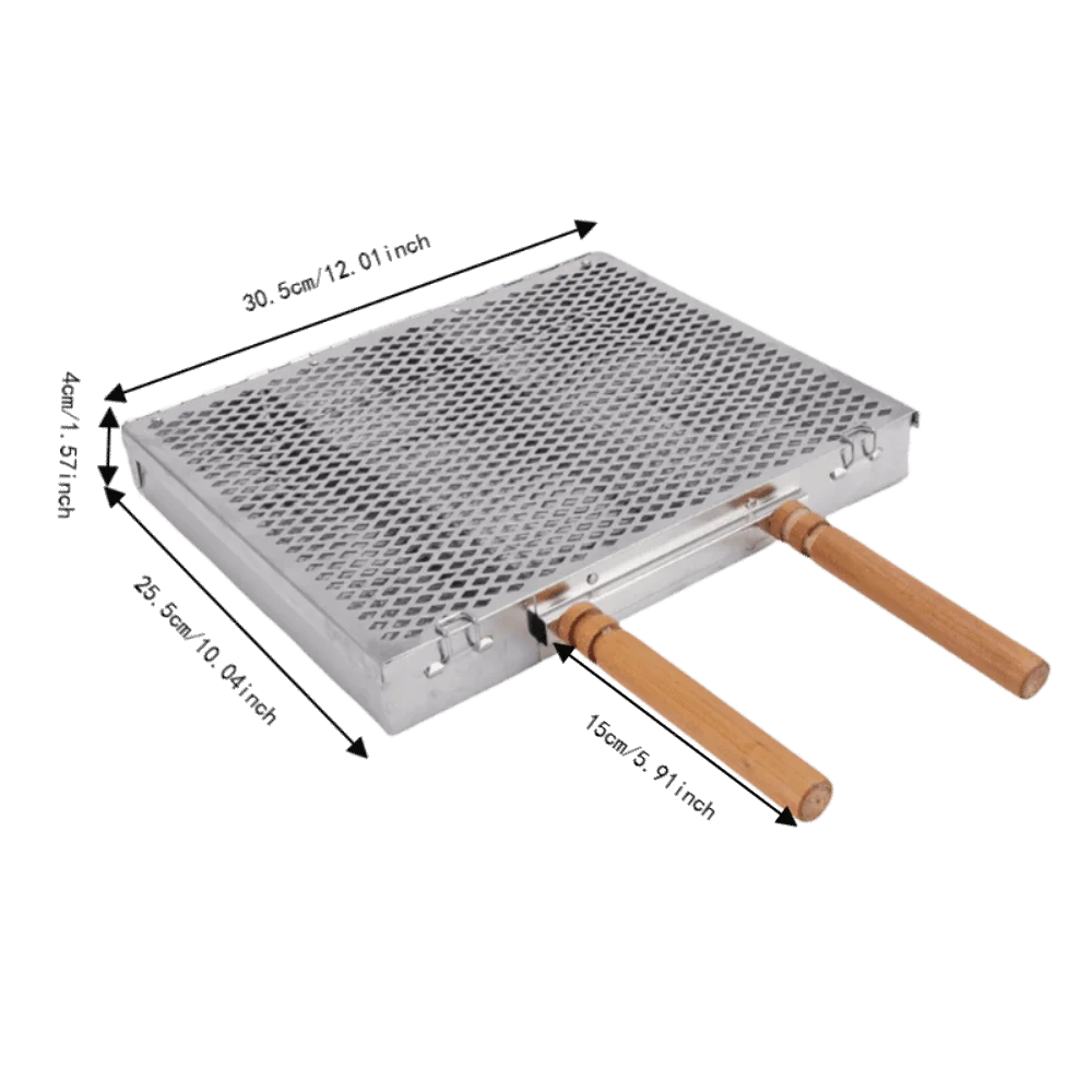 Stainless Steel BBQ Grill Basket with Dividers & Wood Handles