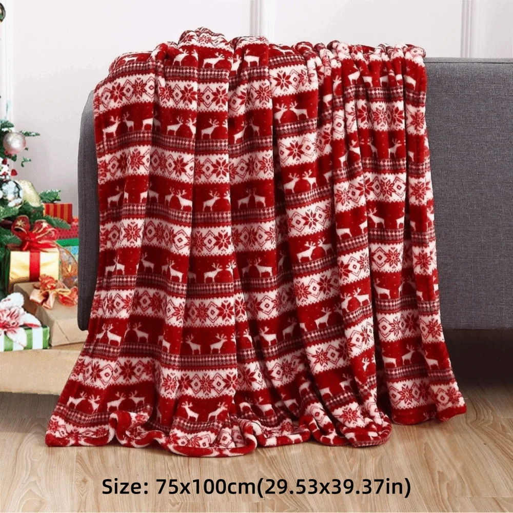 Soft Christmas Throw Blanket – Elk & Snowflake Fleece Design