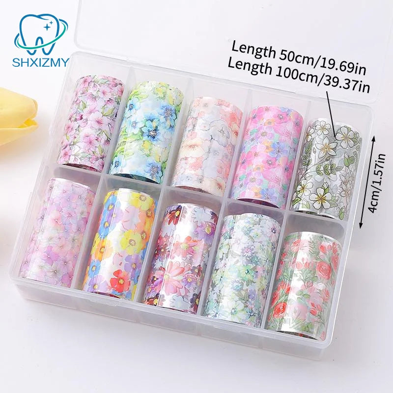 Floral Nail Foil Transfer Stickers 50pcs – Flower Nail Wraps