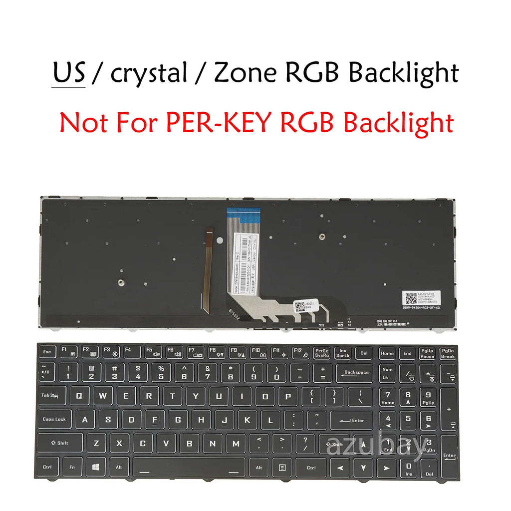 AZUBAY 4-Zone RGB Keyboard for Clevo NP7852 NP7853 US Layout