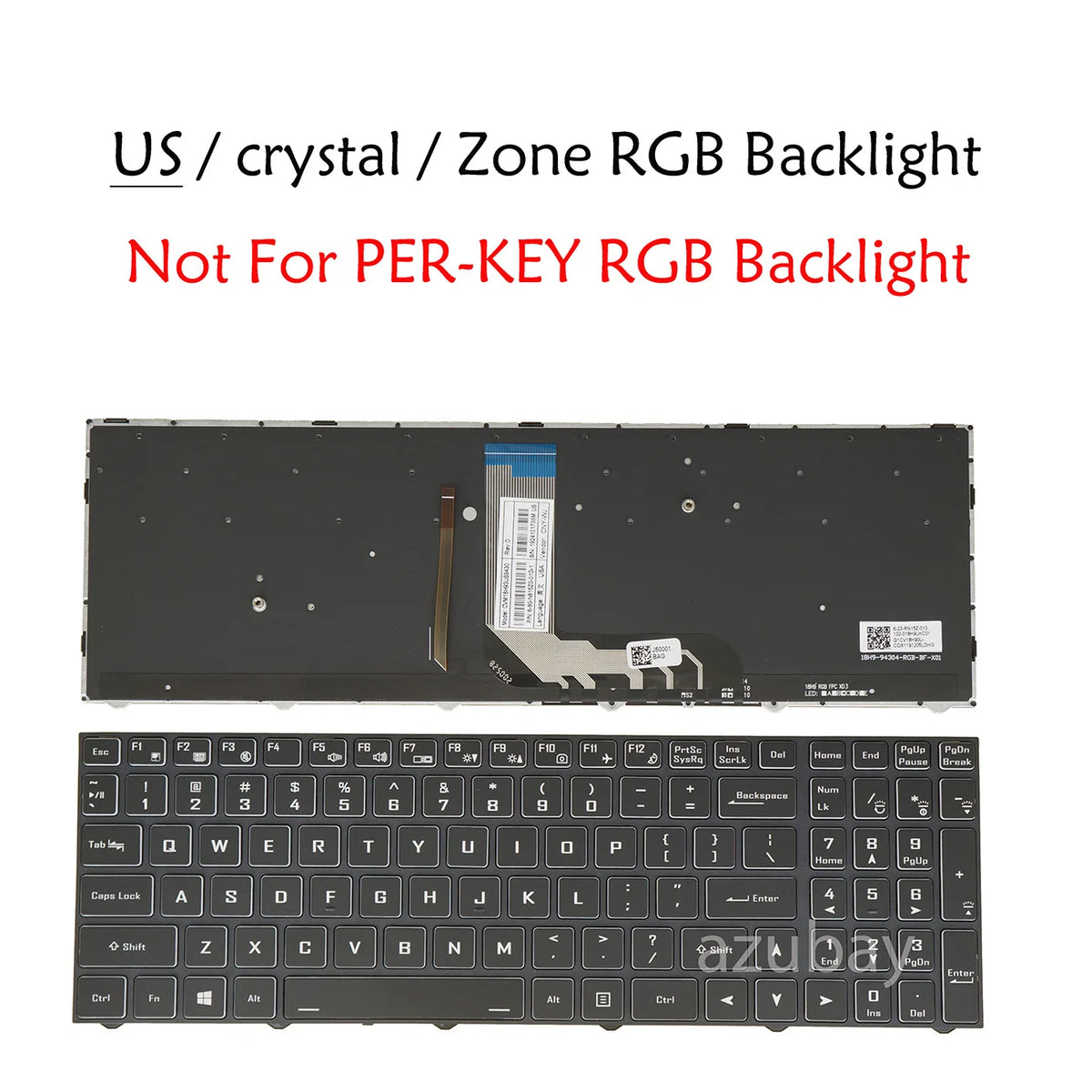 AZUBAY 4-Zone RGB Keyboard for Clevo NP7852 NP7853 US Layout