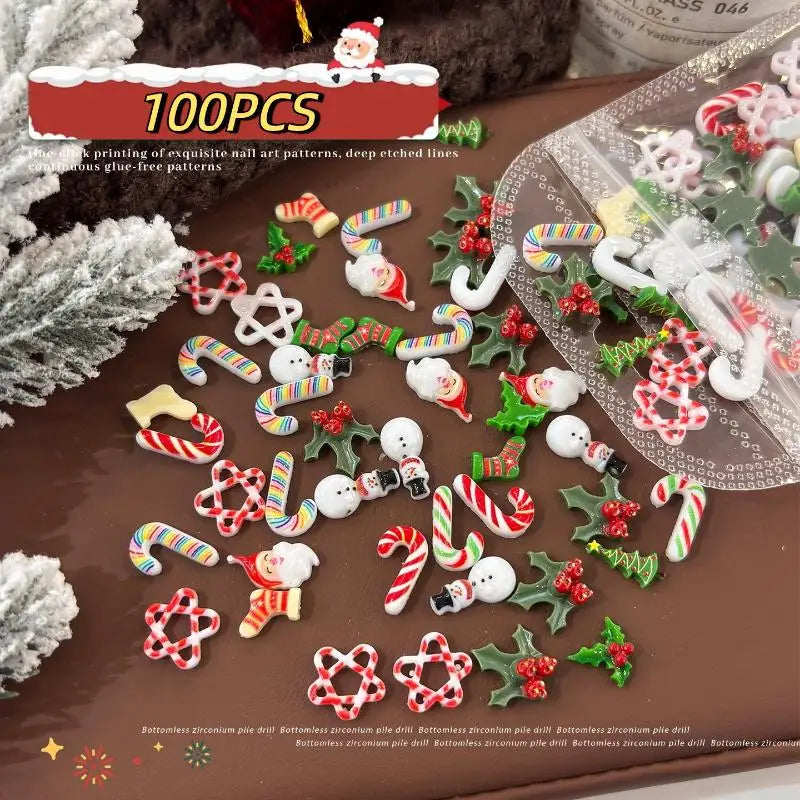 100Pcs 3D Snowman Elk Nail Art Charms DIY Craft Accessories