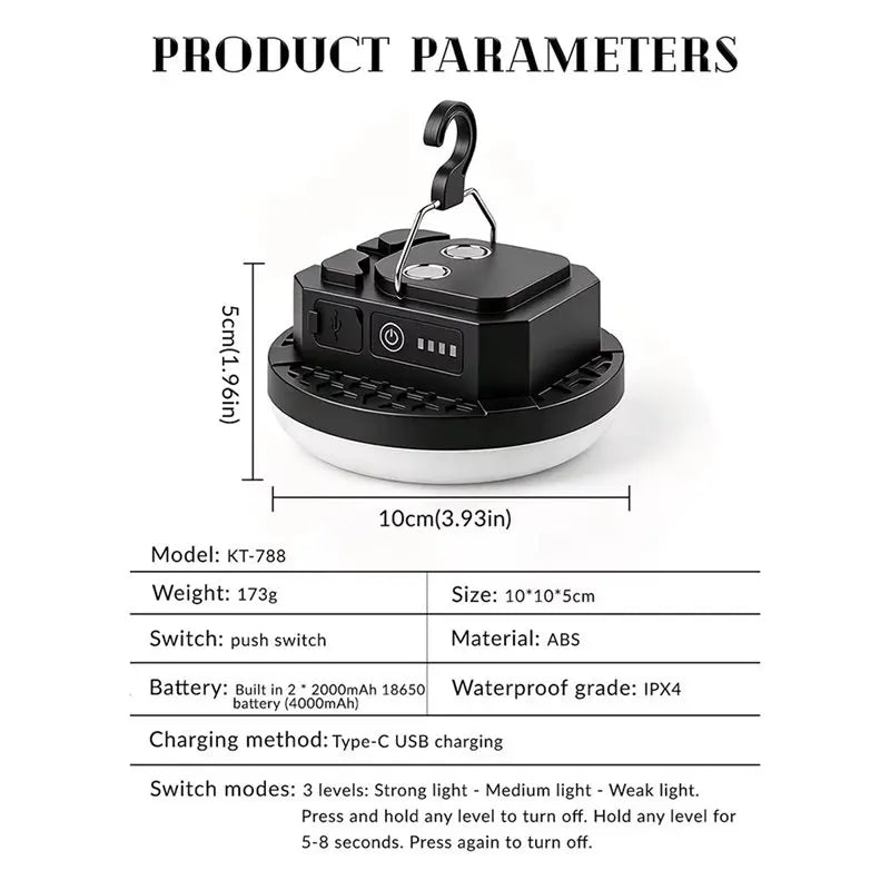 Rechargeable Camping Lantern 4000mAh Magnetic LED IPX4