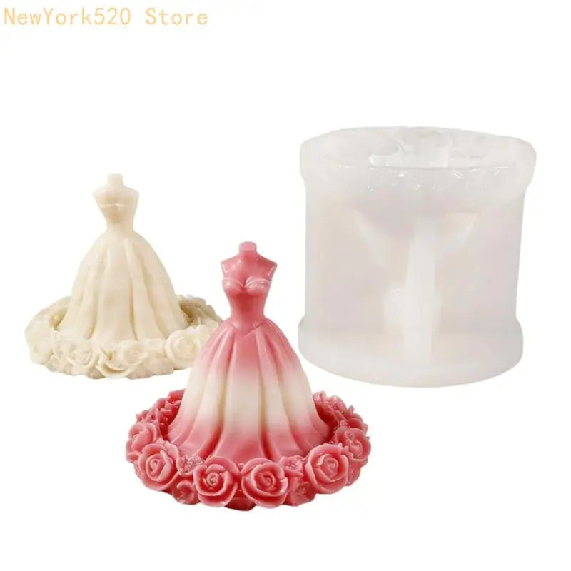 Wedding Dress Silicone Mold – 3D Floral Gown Candle Soap Mould
