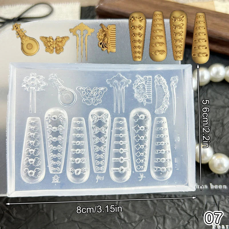 3D Silicone Nail Art Mold – Lotus Lantern Goldfish Carving Stencil