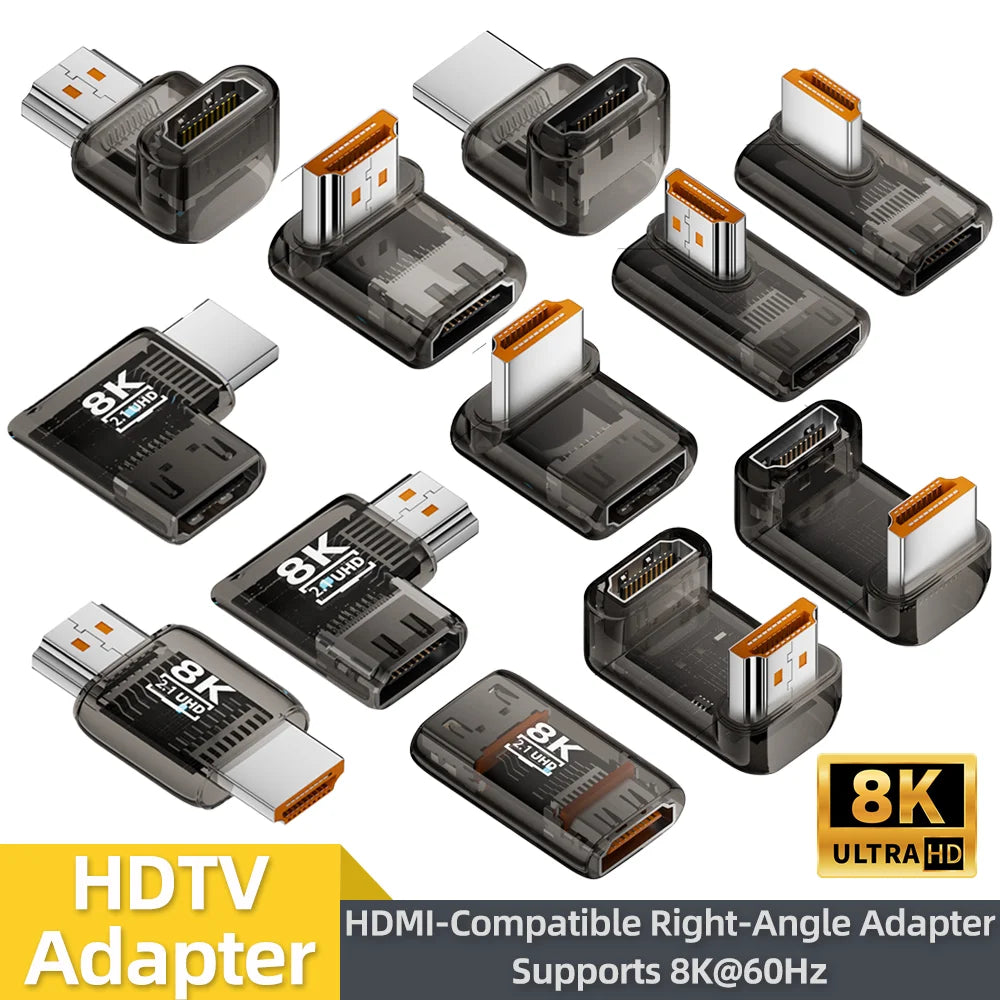 8K@60Hz HDMI 2.1 Right-Angle Adapter 90 270 360° Male to Female
