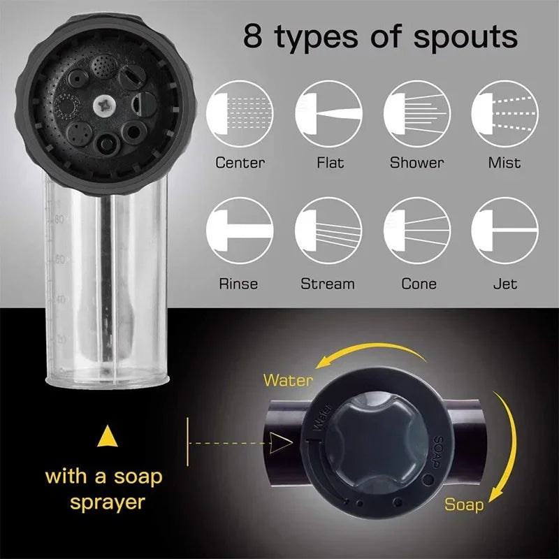 8-Pattern Garden Hose Nozzle Sprayer with Foam Container
