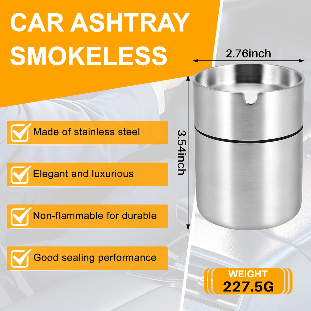 Stainless Steel Car Ashtray with Lid – Smokeless Windproof