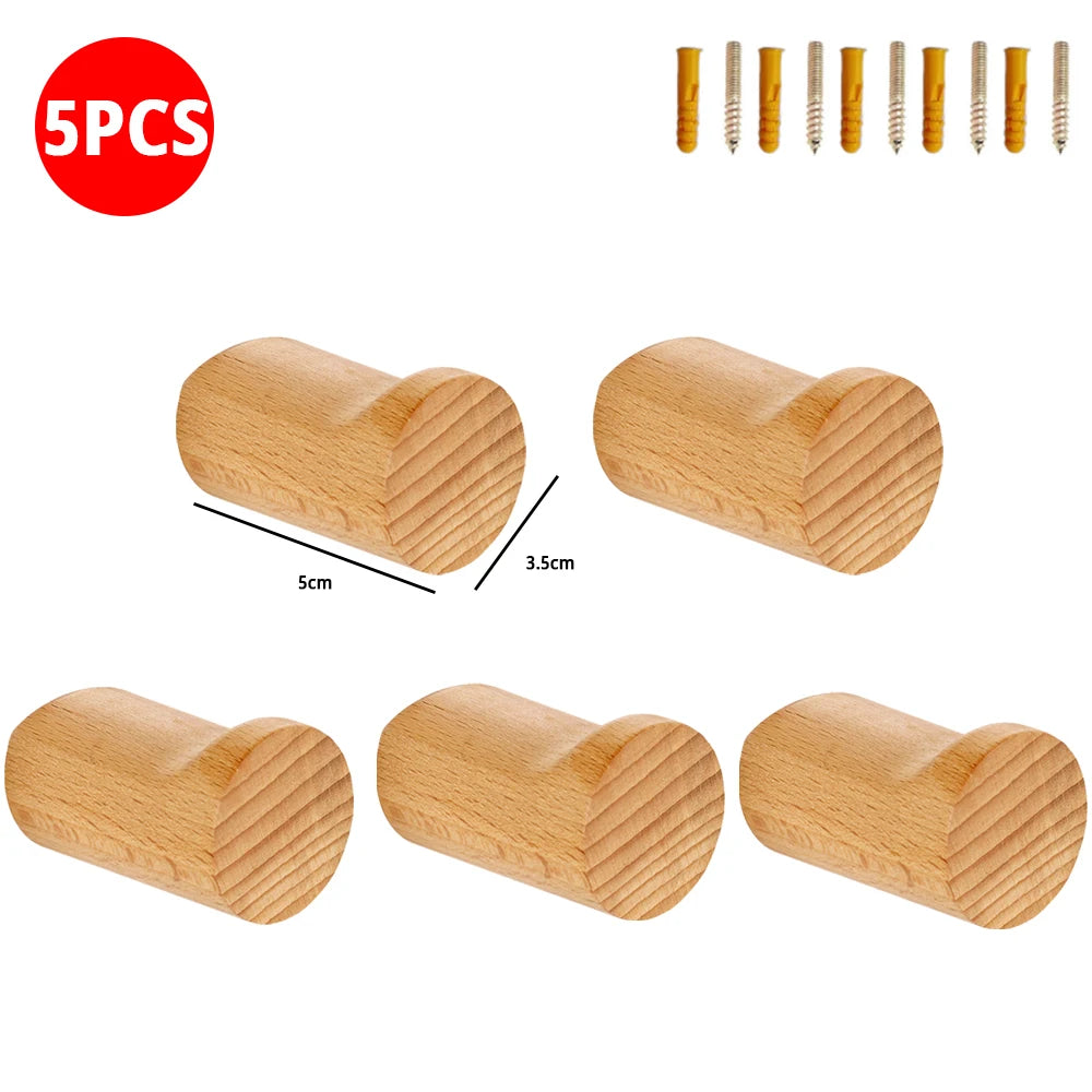 Walnut Wood Wall Hooks for Coats, Hats, Keys & Bags