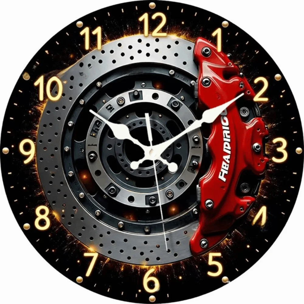 2D Flat Motorcycle Wheel Hub Wall Clock – Silent Quartz 20–30cm