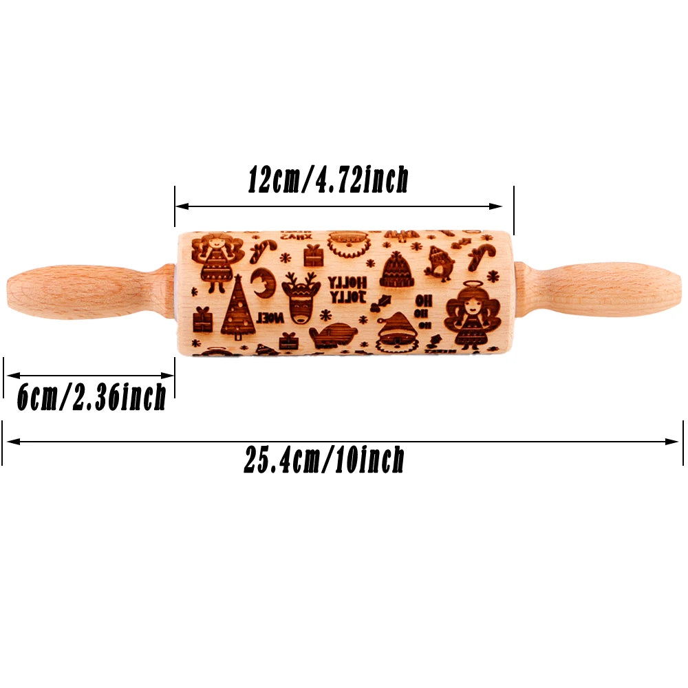 Arjmide 10" Wooden Embossed Rolling Pin – Holiday Patterns