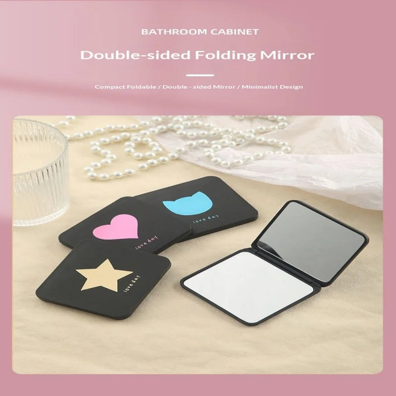 Foldable Pocket Makeup Mirror Cute Cartoon Design for Travel