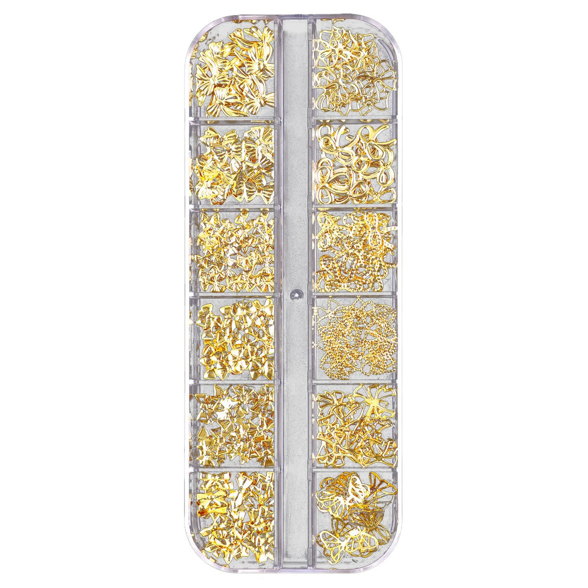 12-Grid 3D Nail Charms Gold Silver Punk Metal Art Decorations