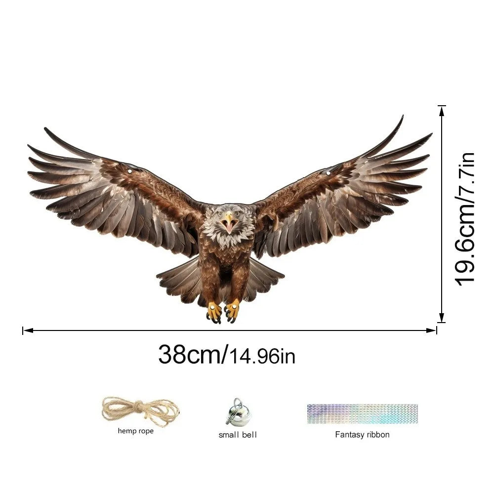 Waterproof Owl Bird Repellent Hanging Decoy with Bell & Reflector