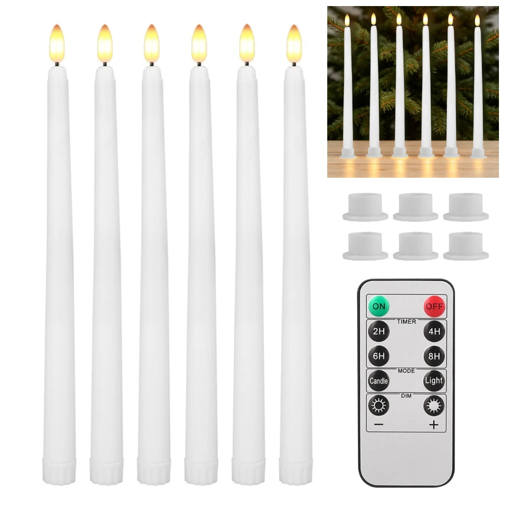 6 Flameless LED Taper Candles with 10-Key Remote | Battery