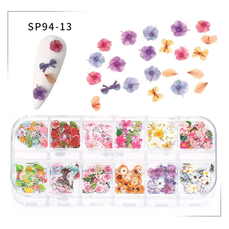 12-Grid Autumn Leaf Nail Sequins & Floral Charm Decoration Set