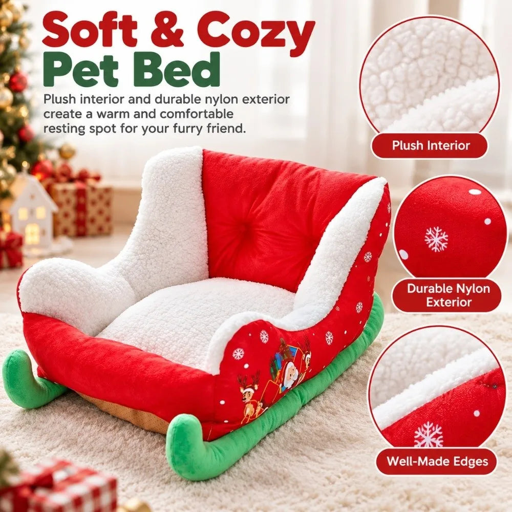 Faux Fur Sleigh Dog Bed – Warm & Washable Red Pet Bed