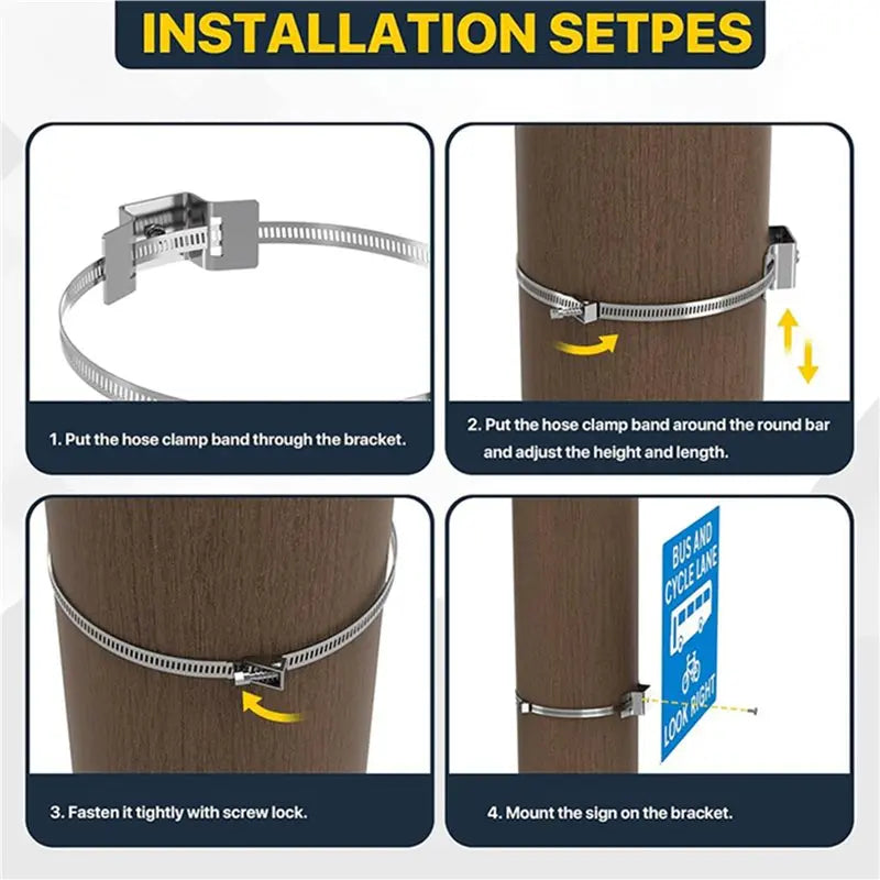 Adjustable Metal Sign Mounting Bracket for Large Poles – 8-Pack
