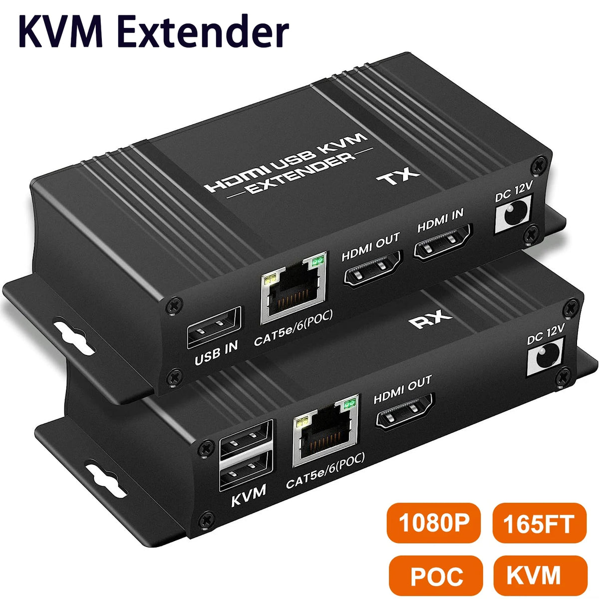 HDMI KVM Extender 60m Cat5e/6 1080P USB POC Loop Out TX RX