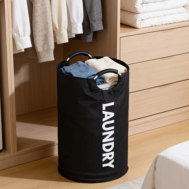Black Collapsible Laundry Hamper Bag with Handles – 28 Inch