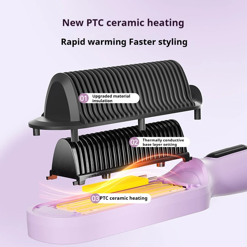 Negative Ion Hair Straightener Brush – 2-in-1 Straighten & Curl