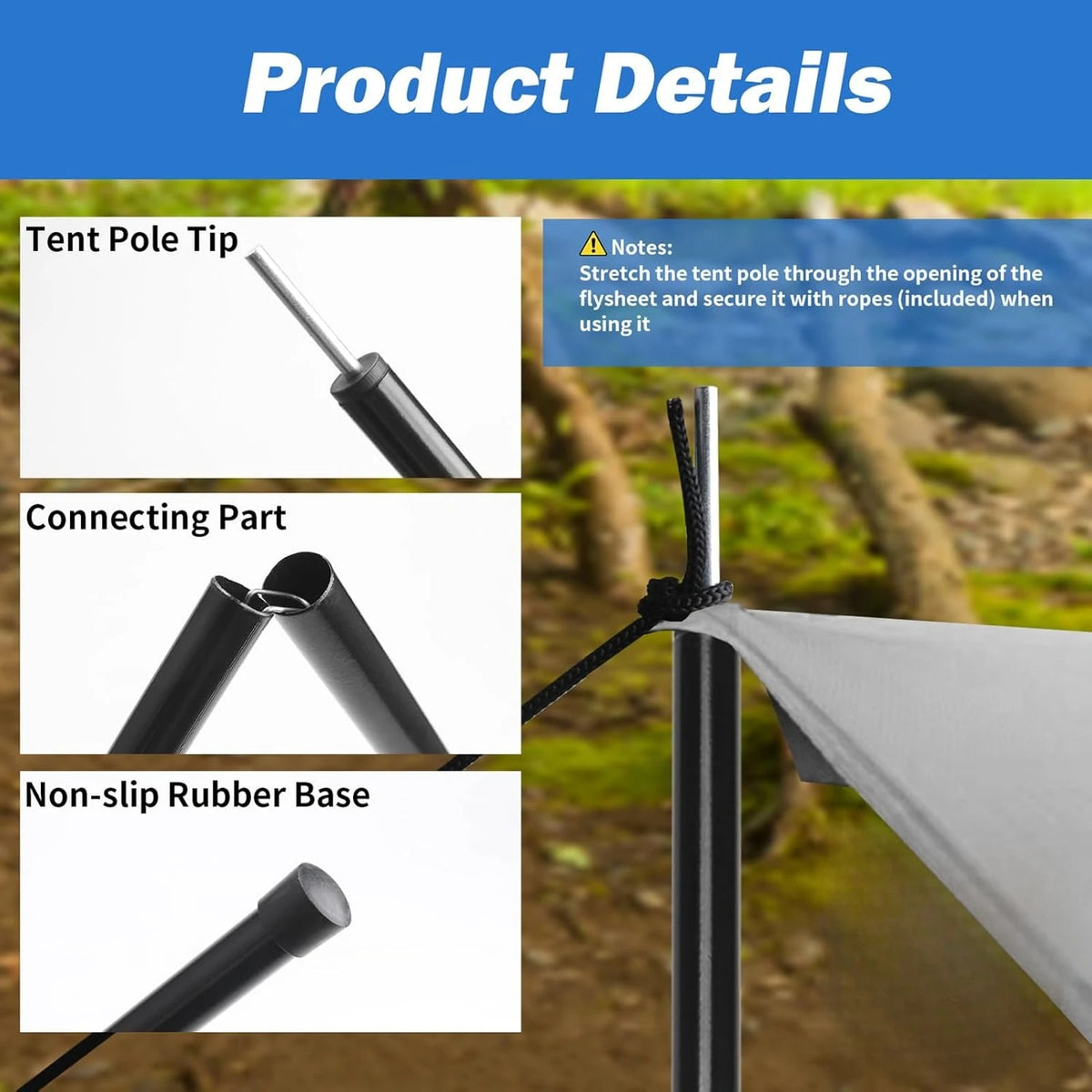 Adjustable Telescopic Tarp Poles – Canopy Awning & Camping