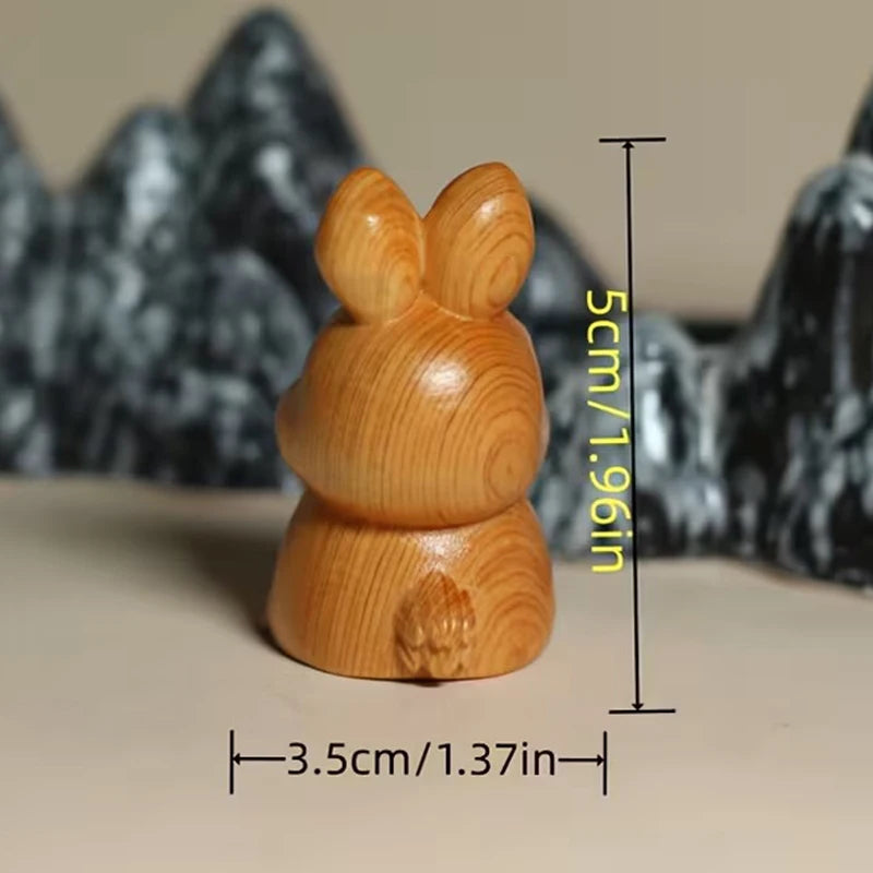 Wood Carved Easter Bunny Figurine – Cute Rabbit Ornament Gift