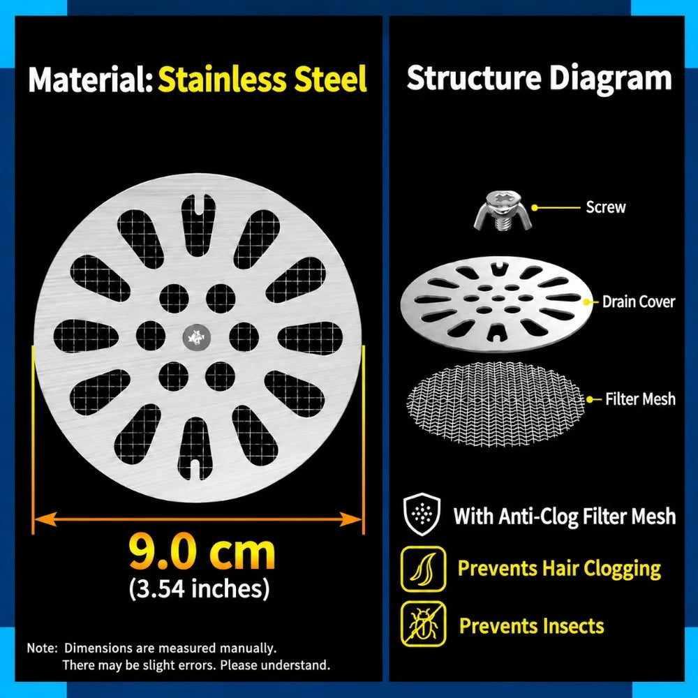 Stainless Steel Round Drain Cover with Mesh Hair Catcher