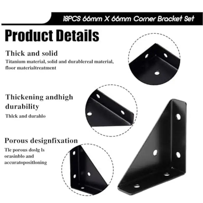 Metal Angle Brackets 66mm Triangular Corner Braces 18-Pack