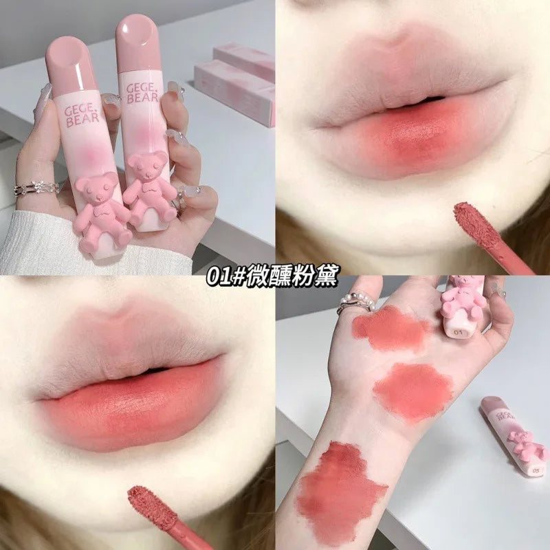 Velvet Matte Bear Lip Tint – 6 Colors, Waterproof Lipgloss