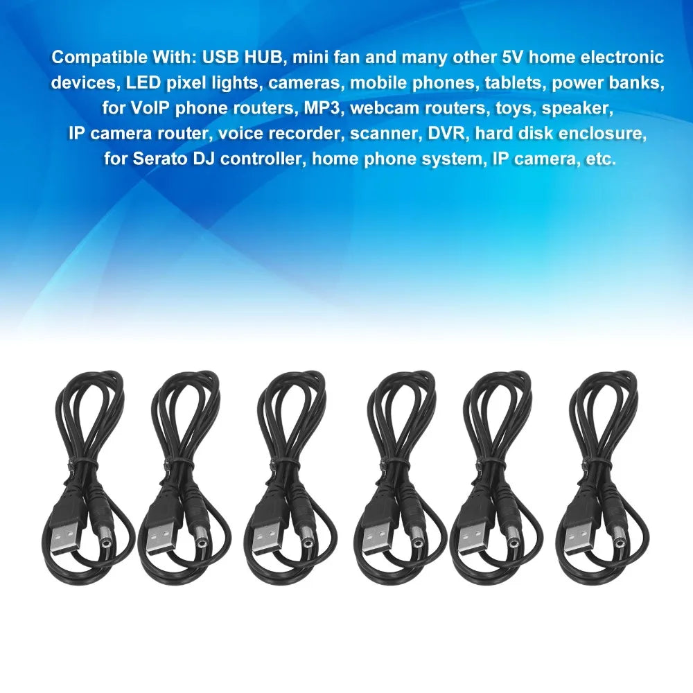 6-Pack USB to DC 5.5mm Power Cable 5V 3.3ft | USB-A Barrel Jack