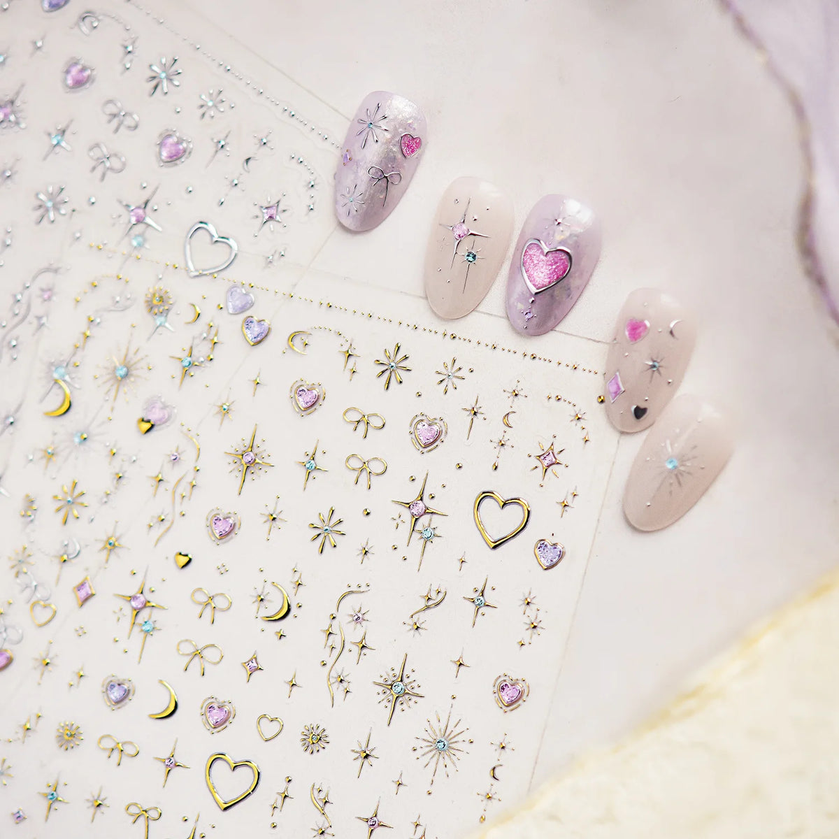 Gemstone Jewelry Nail Stickers – Gold Silver Foil Nail Art