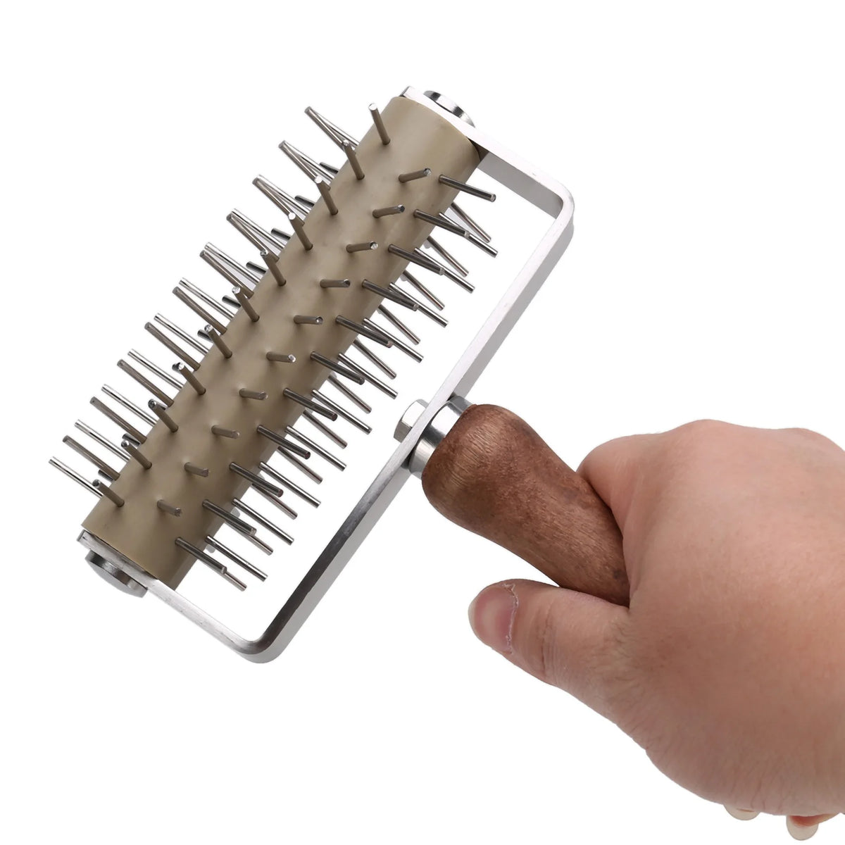 Stainless Steel Dough Roller Needle Puncher – Wooden Handle