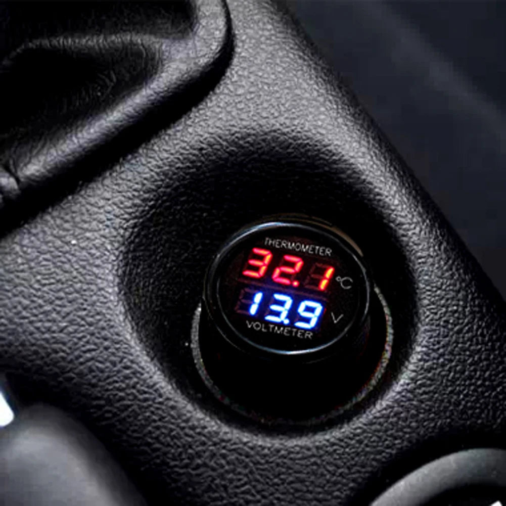 12V Car Voltmeter Thermometer – 2-in-1 Cigarette Lighter Monitor
