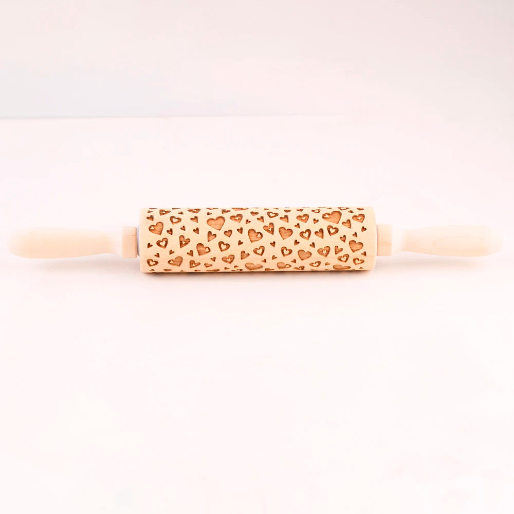 Wooden Embossed Rolling Pin – Love Heart 3D Cookie Mold | Arjmide