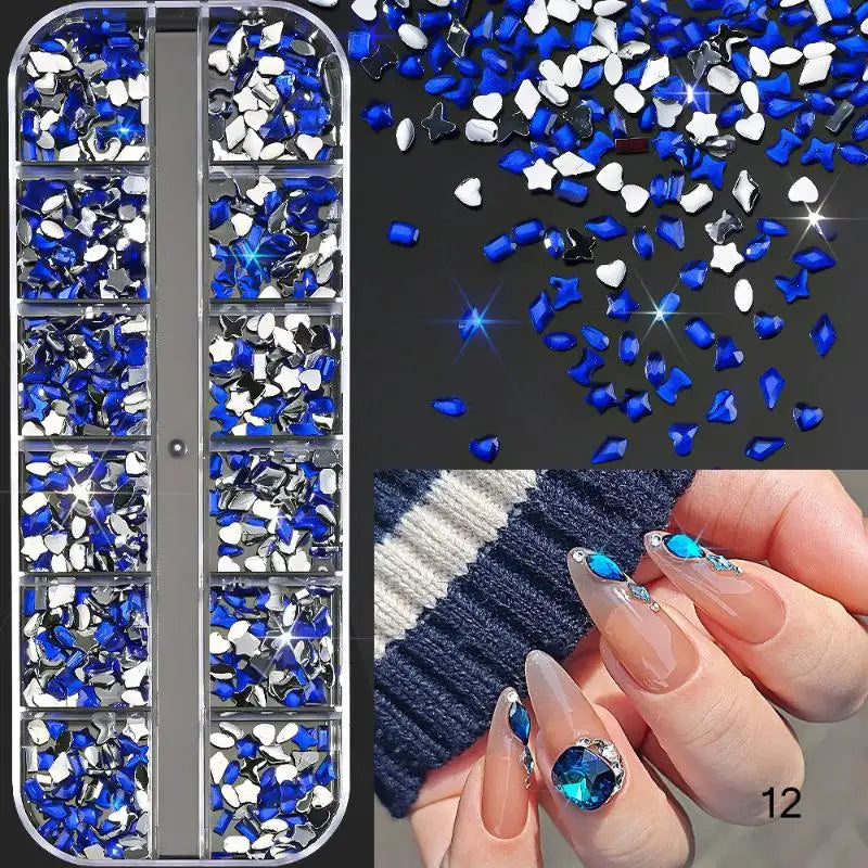12-Grid 3D Flatback Nail Rhinestones – Crystal Diamond Nail Art