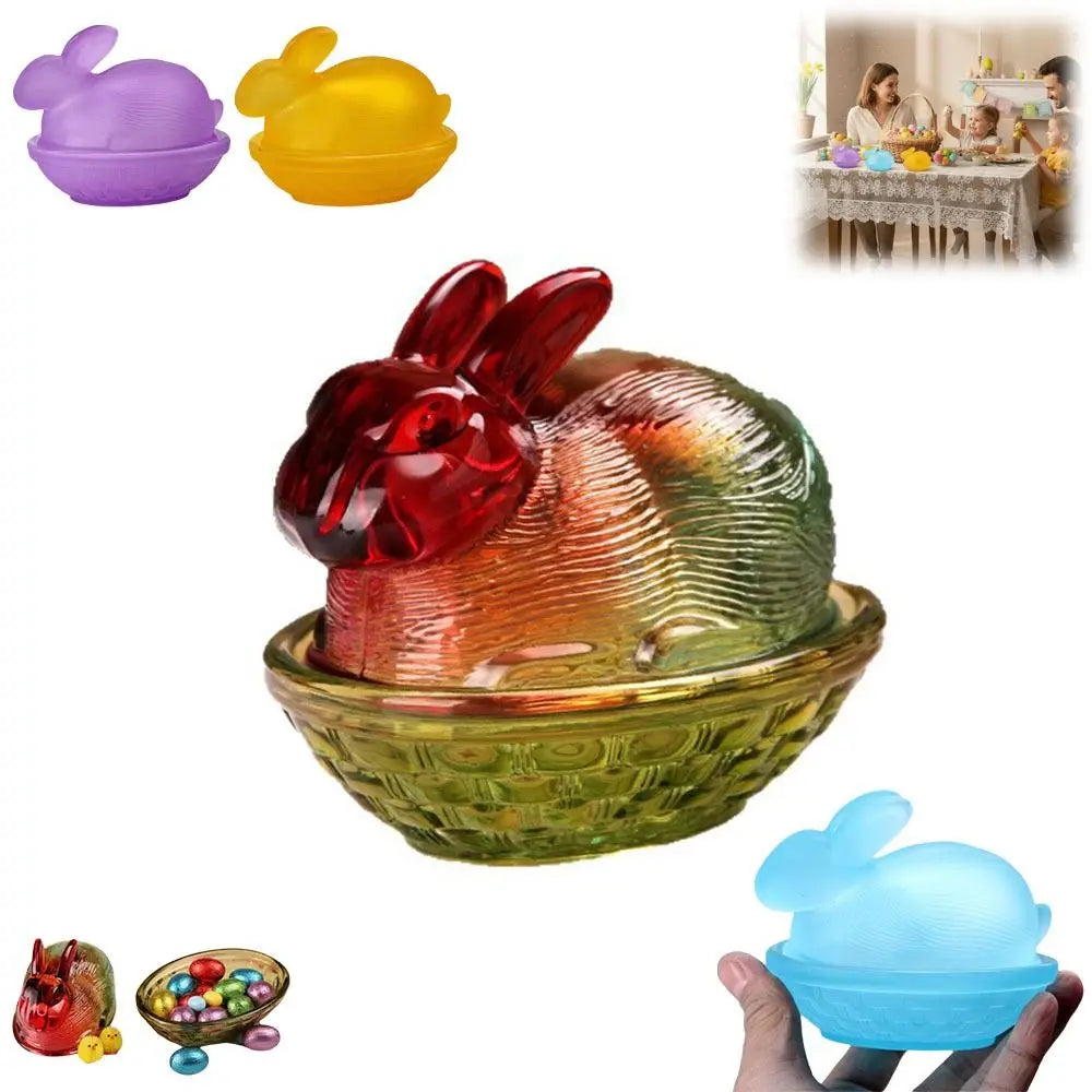 Rabbit-Shaped Crystal Glass Candy Dish with Lid – Easter Décor