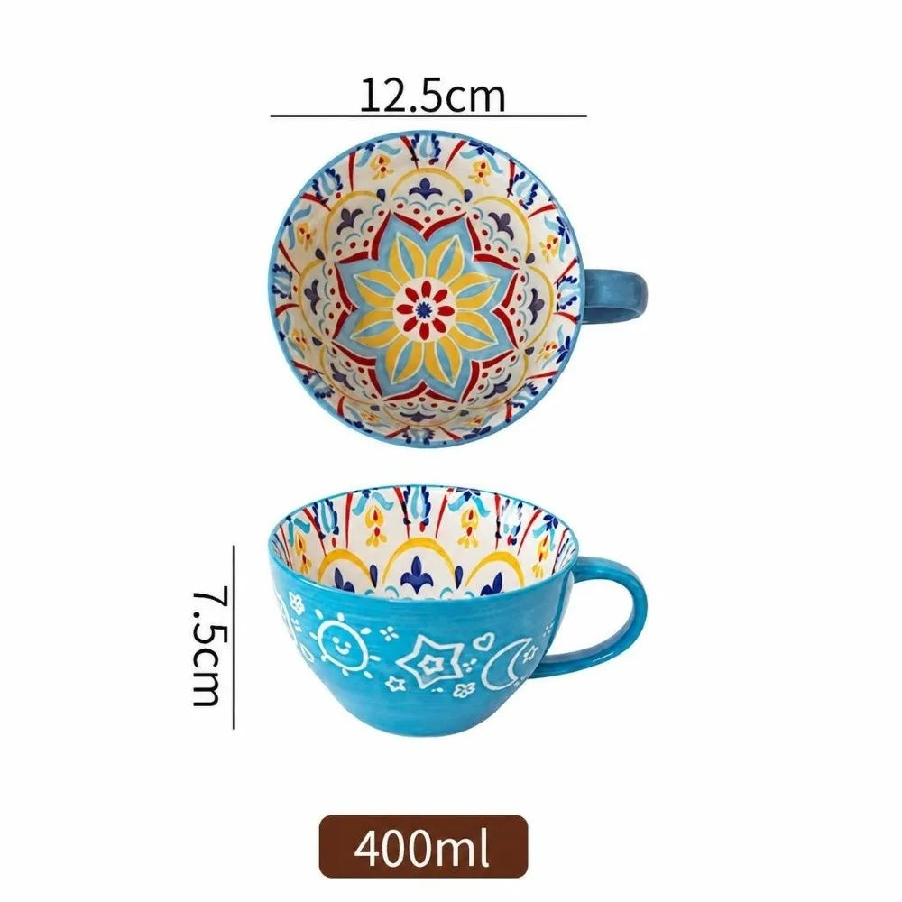 15oz Boho Hand-Painted Ceramic Mug | Microwave Safe