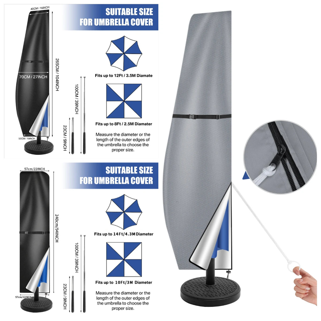 Waterproof Garden Parasol Cover 210D PU Coating with Zipper