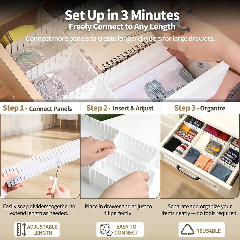 4-Pack Adjustable Plastic Drawer Dividers & Organizer