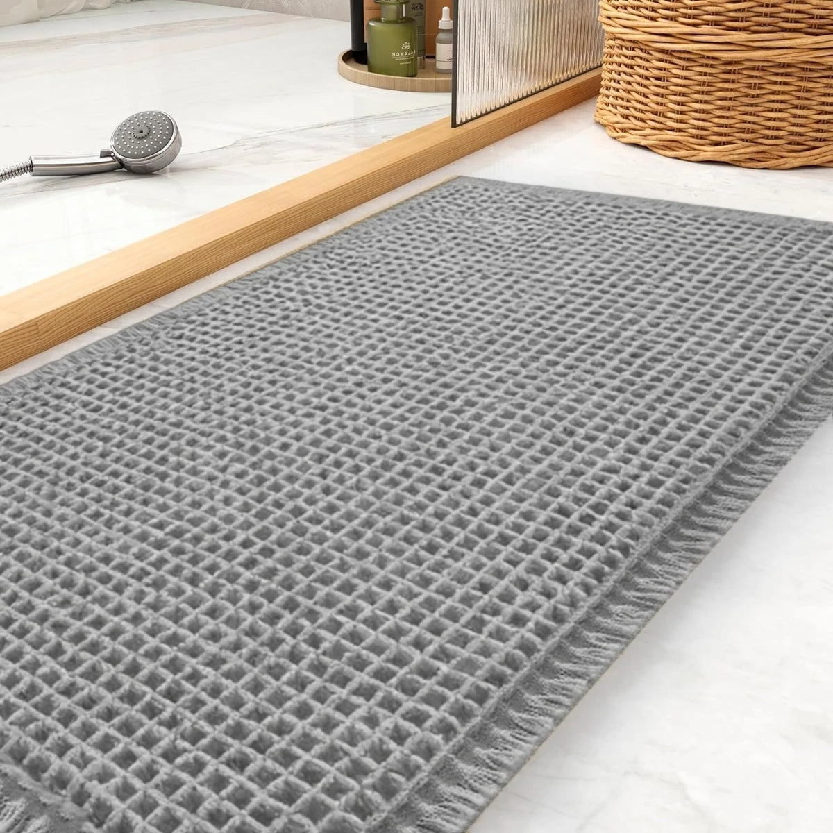 Waffle Bath Mat Non-Slip Backing | Super Absorbent Quick-Dry Rug