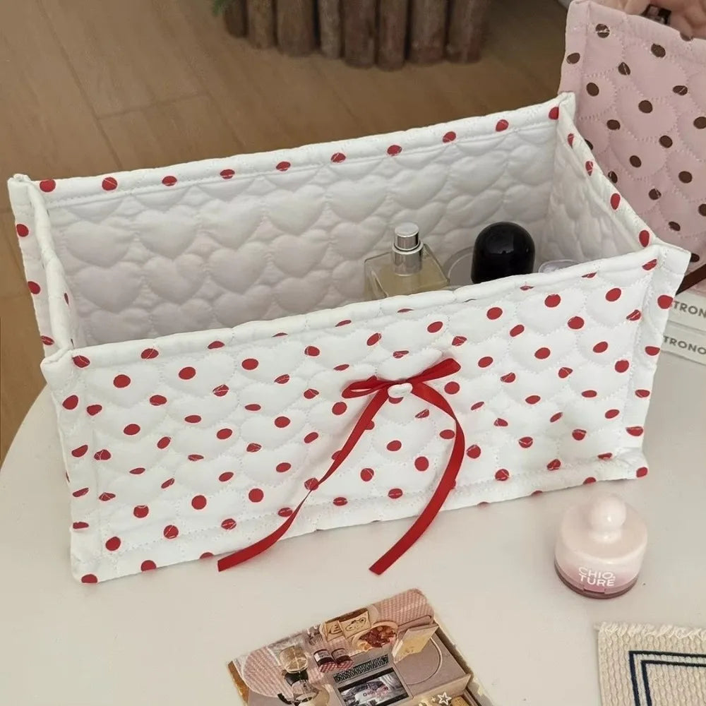 Quilted Heart Polka Dot Storage Basket – Desktop Organizer Box