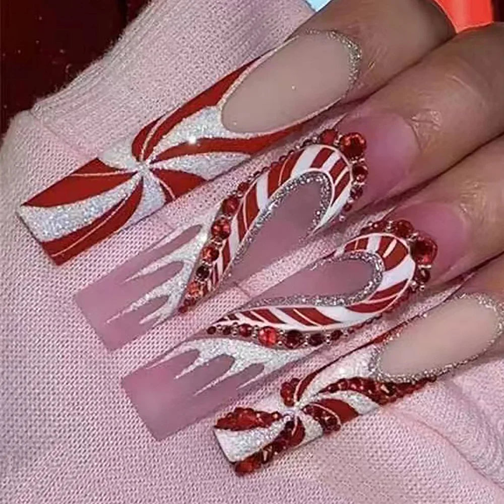 24Pcs Press On Nails with Glue – Long Acrylic False Nail Tips