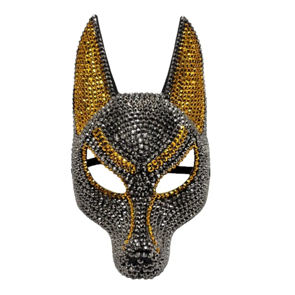 Rhinestone Wolf Head Masquerade Mask – Sparkly Half Face