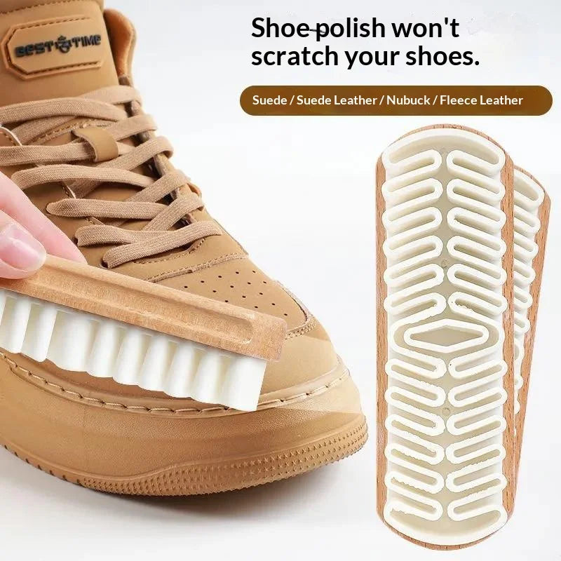 Wood Handle Suede Shoe Brush – Rubber Nubuck Cleaner Tool