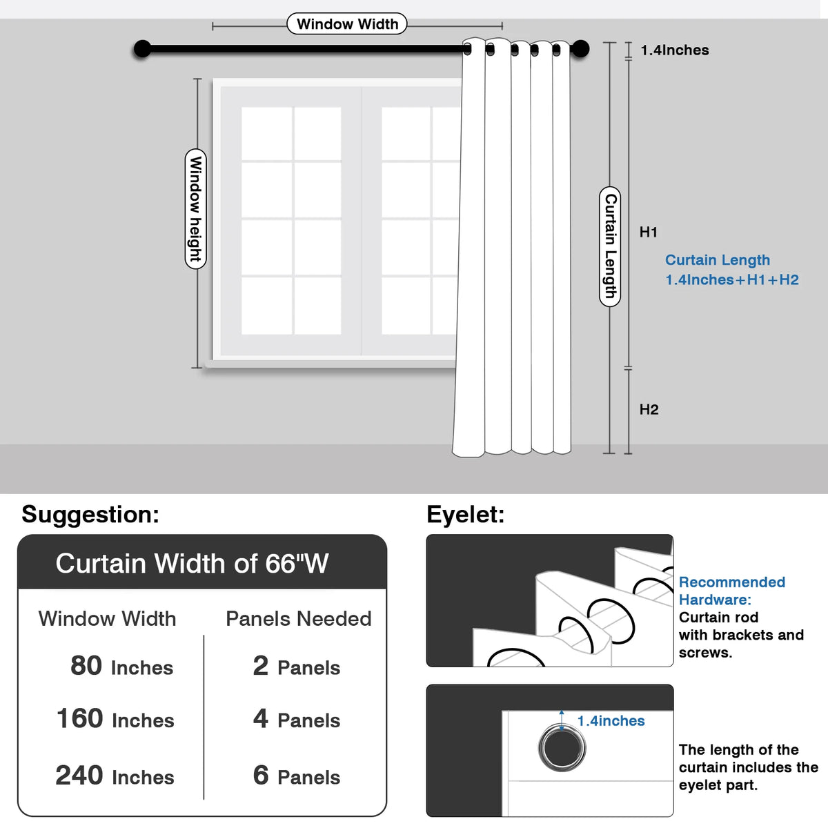 Eyelet Blackout Curtains Thermal Insulated Drapes – 1 Panel