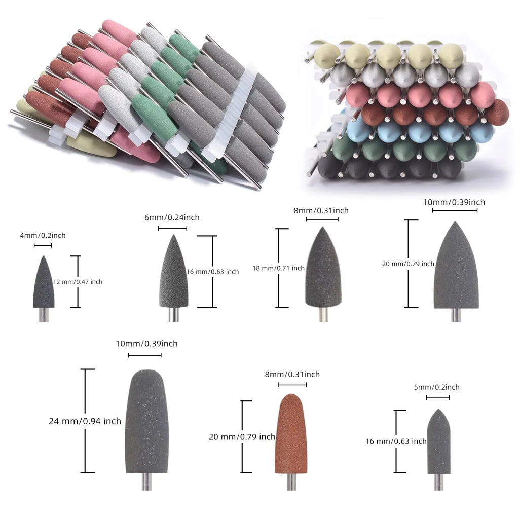 Silicone Nail Grinding Bits 7 Grits – Cylindrical Pointed Polisher
