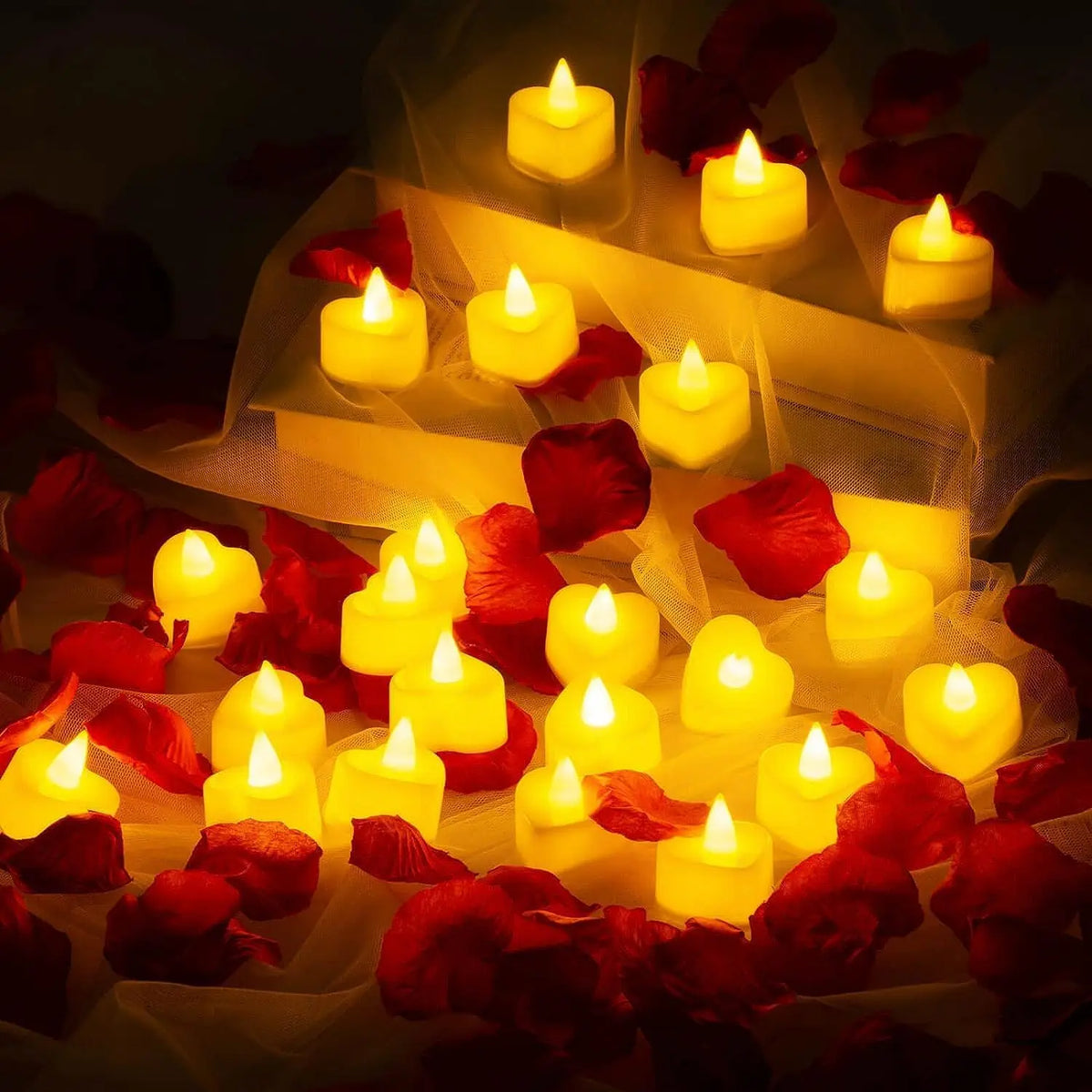 Heart Shape Flameless LED Tea Light Candles – 24/48 Pack