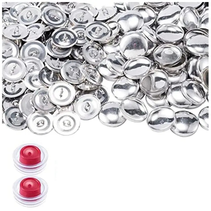 100-Set Silver Metal Button Cover Kit – 22mm Shank Buttons